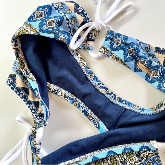 Jessica Simpson Navy Blue Medallion Boho Floral Side Tie Bikini Bottoms - Picture 4 of 6